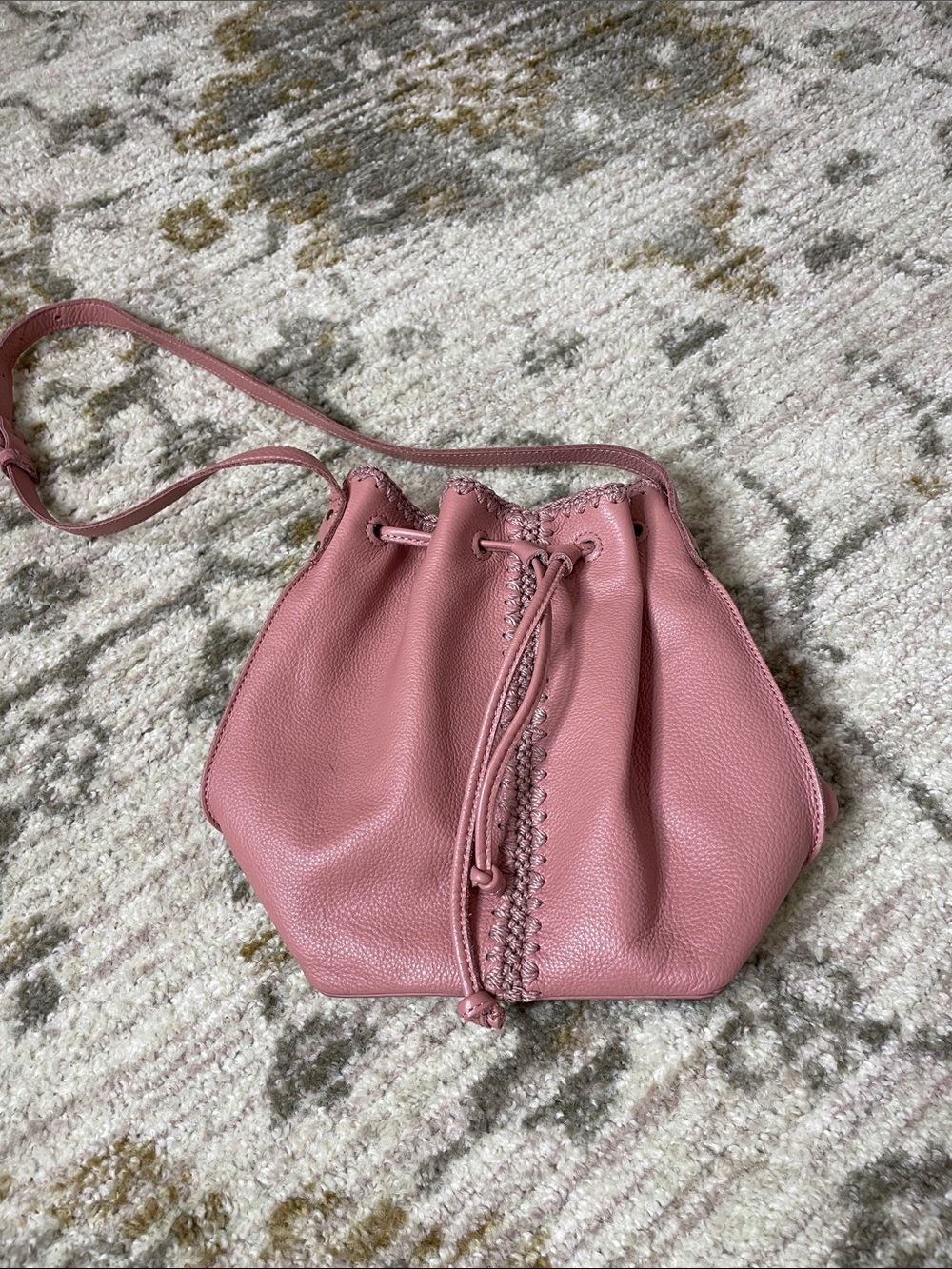 Women's  The sak Pink Leather Drawstring Bucket Bag